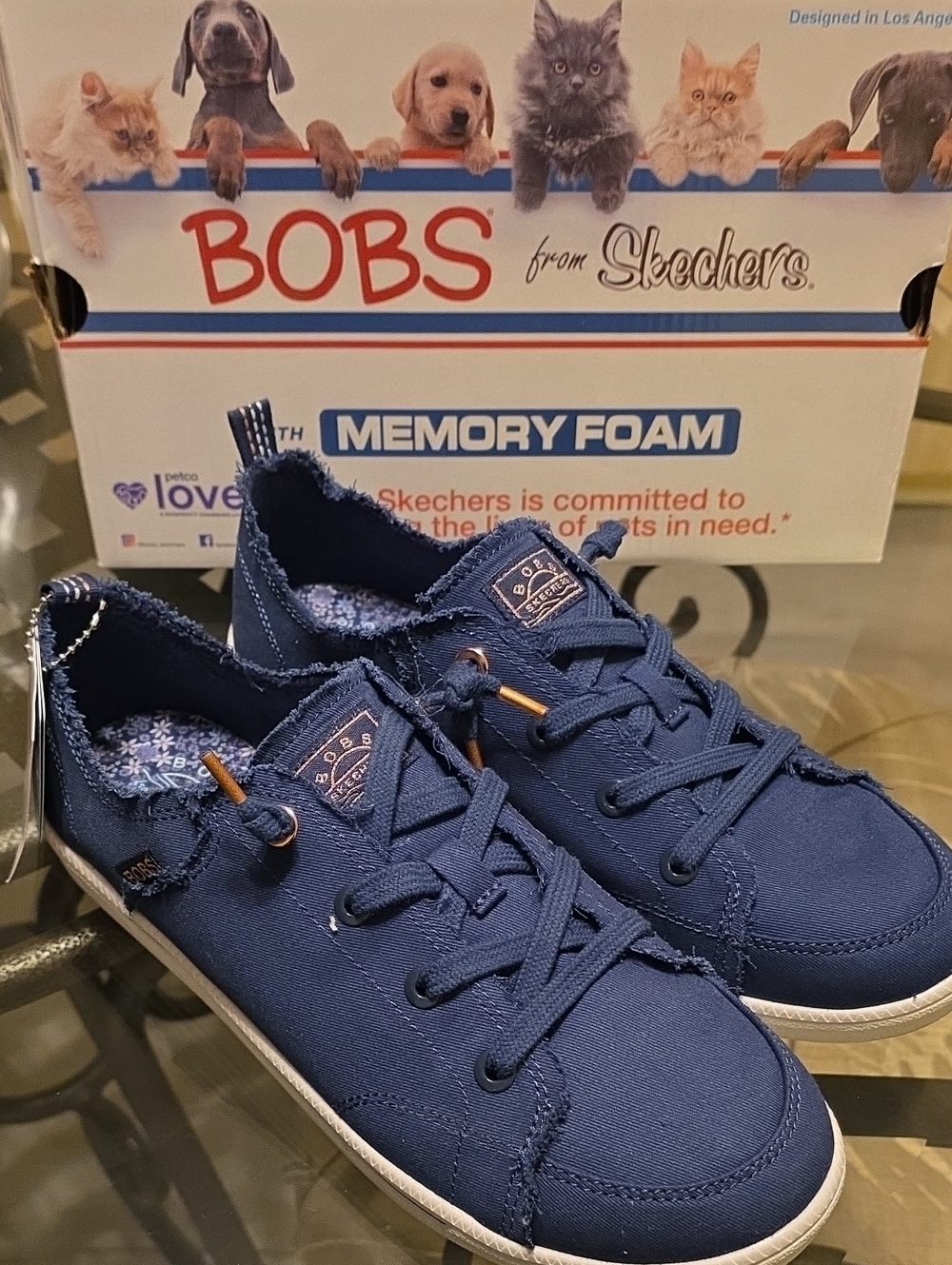 BOBS from Skechers Womens Navy Canvas Lace-Up Sneakers